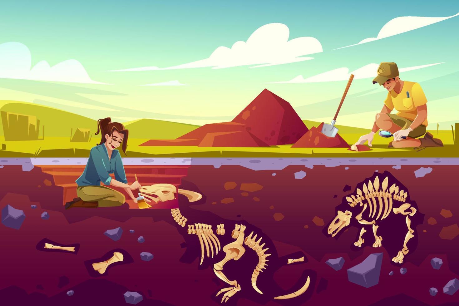 Archaeology scientists working on excavations vector