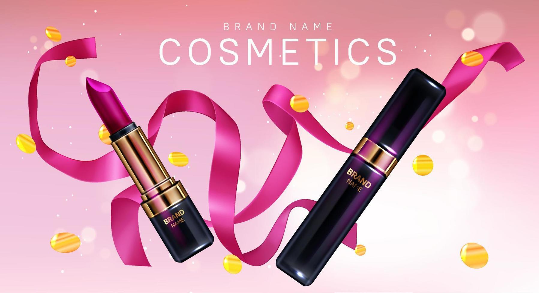 Lipstick cosmetics make up with confetti banner vector