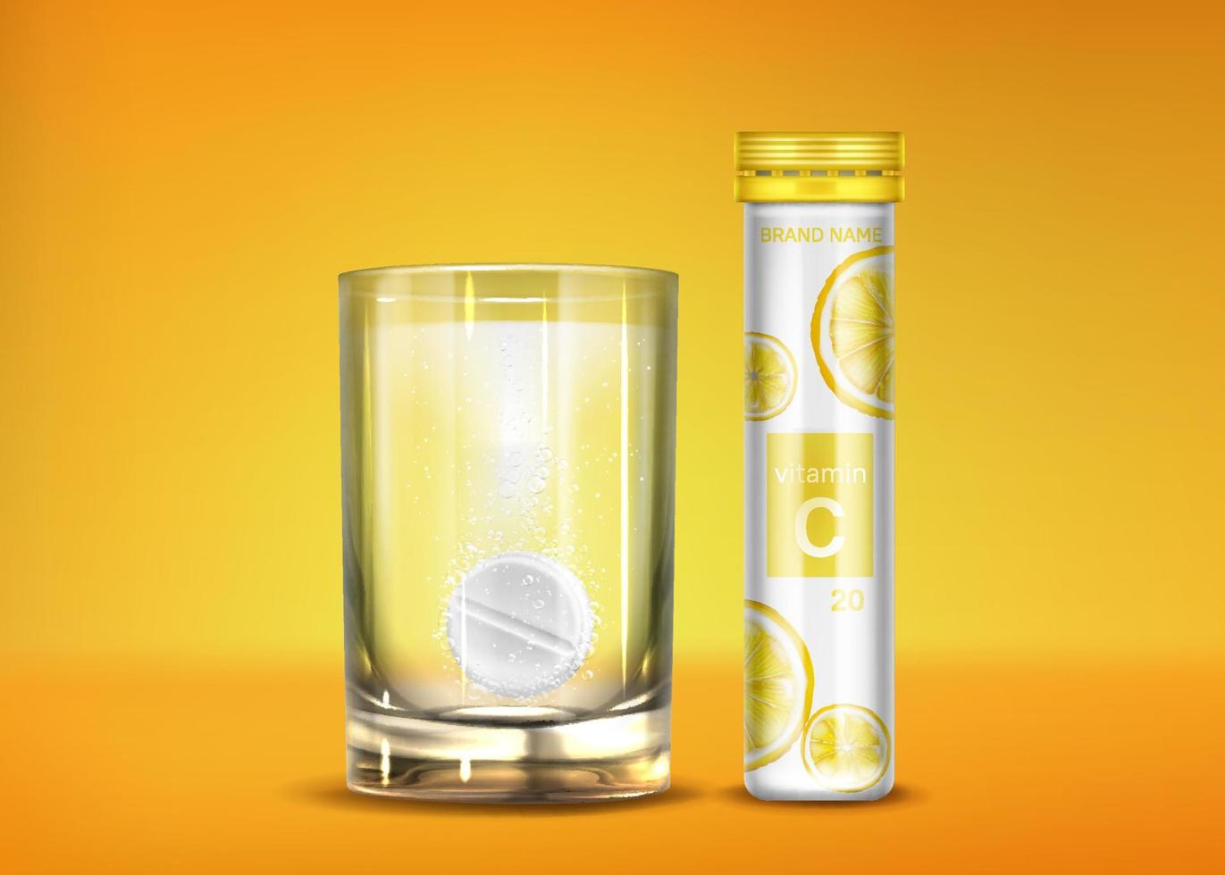 Effervescent vitamin C pills with fizz bubbles vector