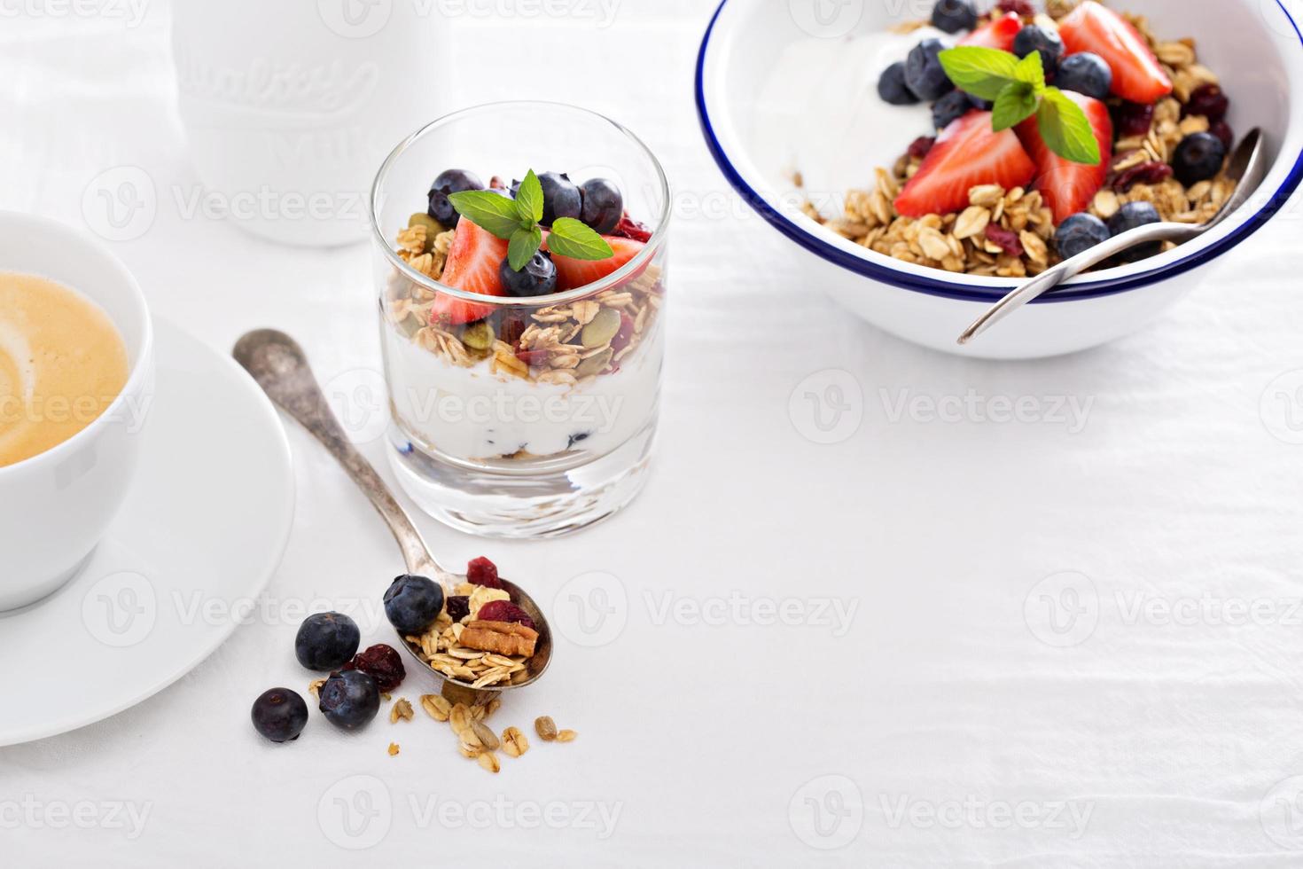 Breakfast bowl with homemade granola photo