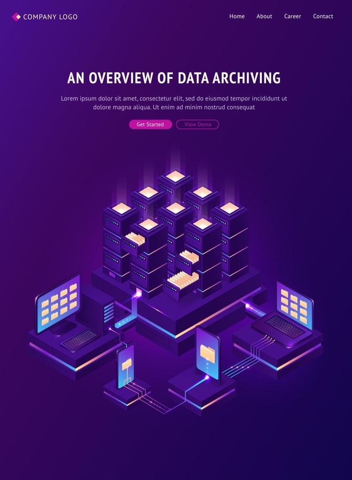 Overview of data archiving banner vector