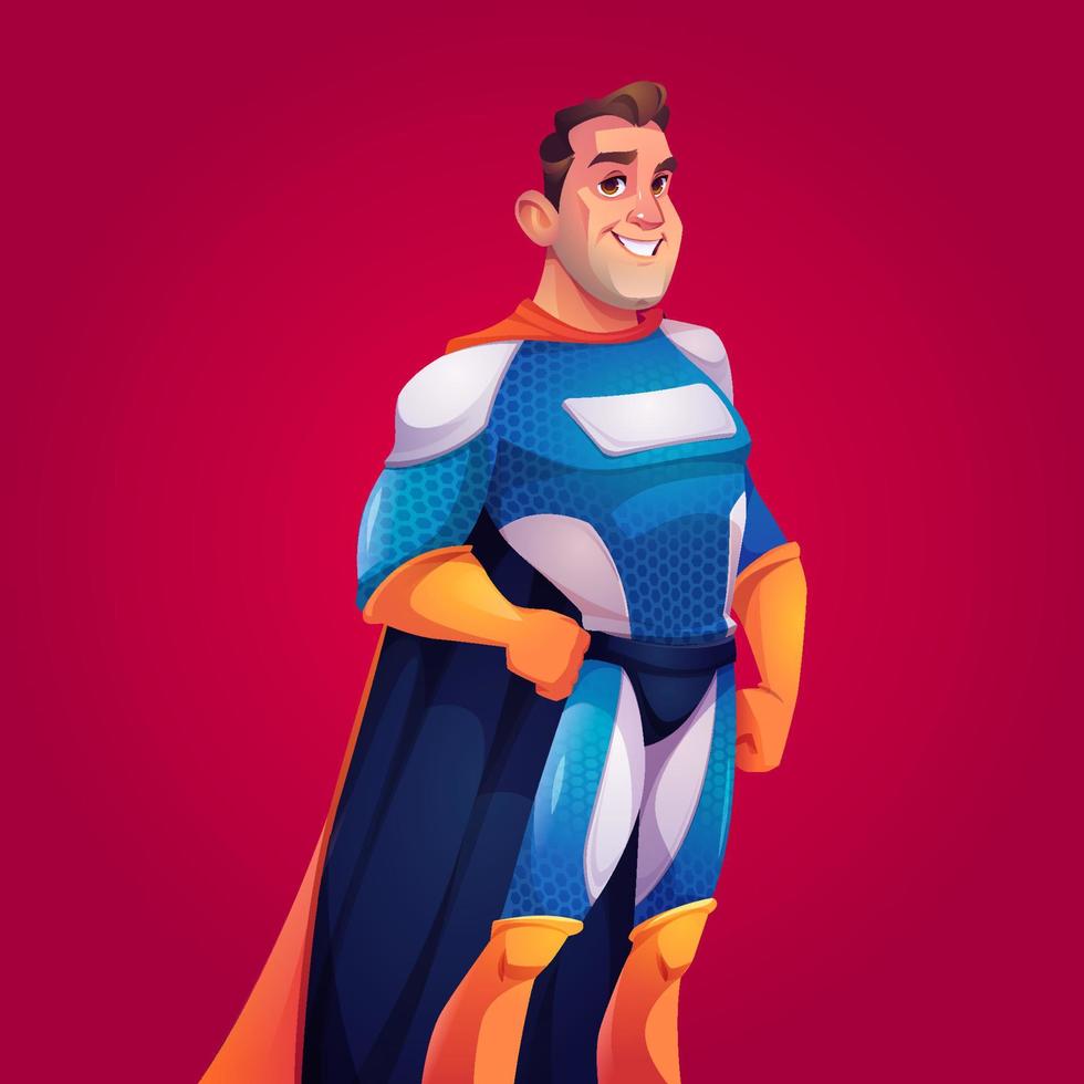 Superhero in blue costume with cape vector