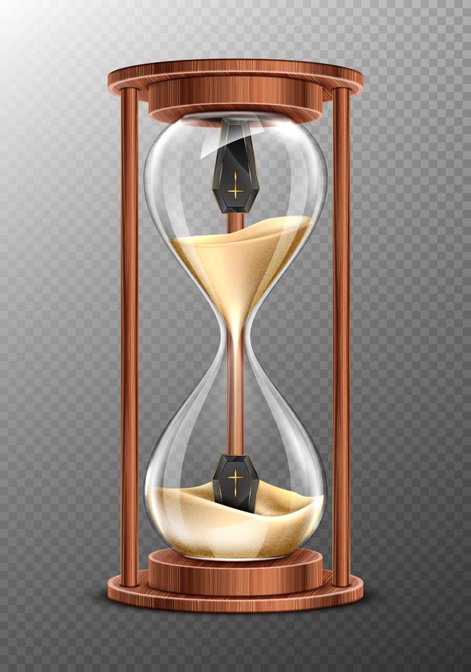 Life is short, RiP concept, hourglass with coffins vector