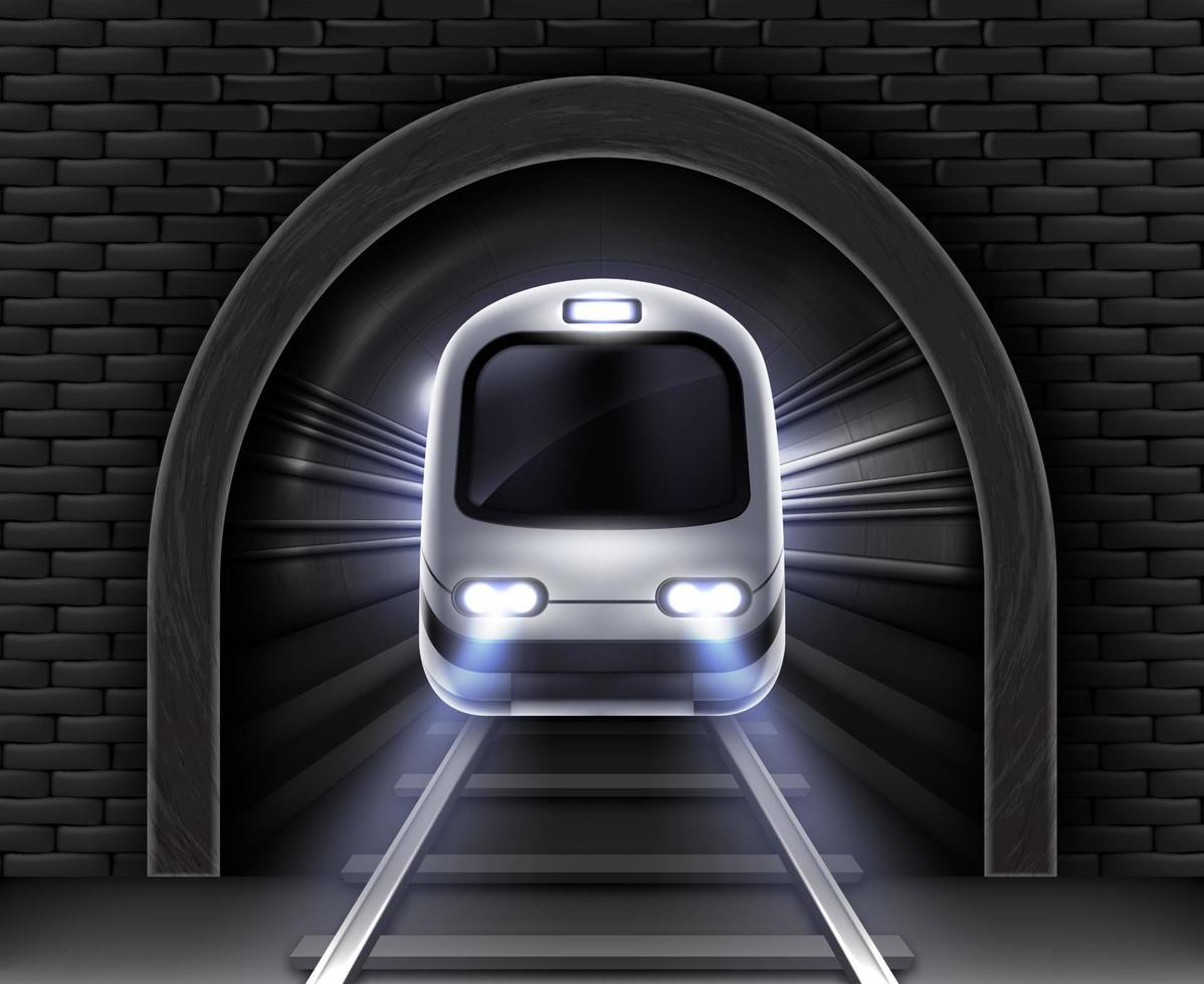 Vector realistic modern subway train in tunnel