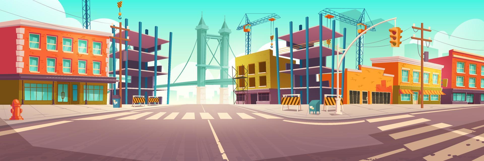 City street with construction site, building work vector