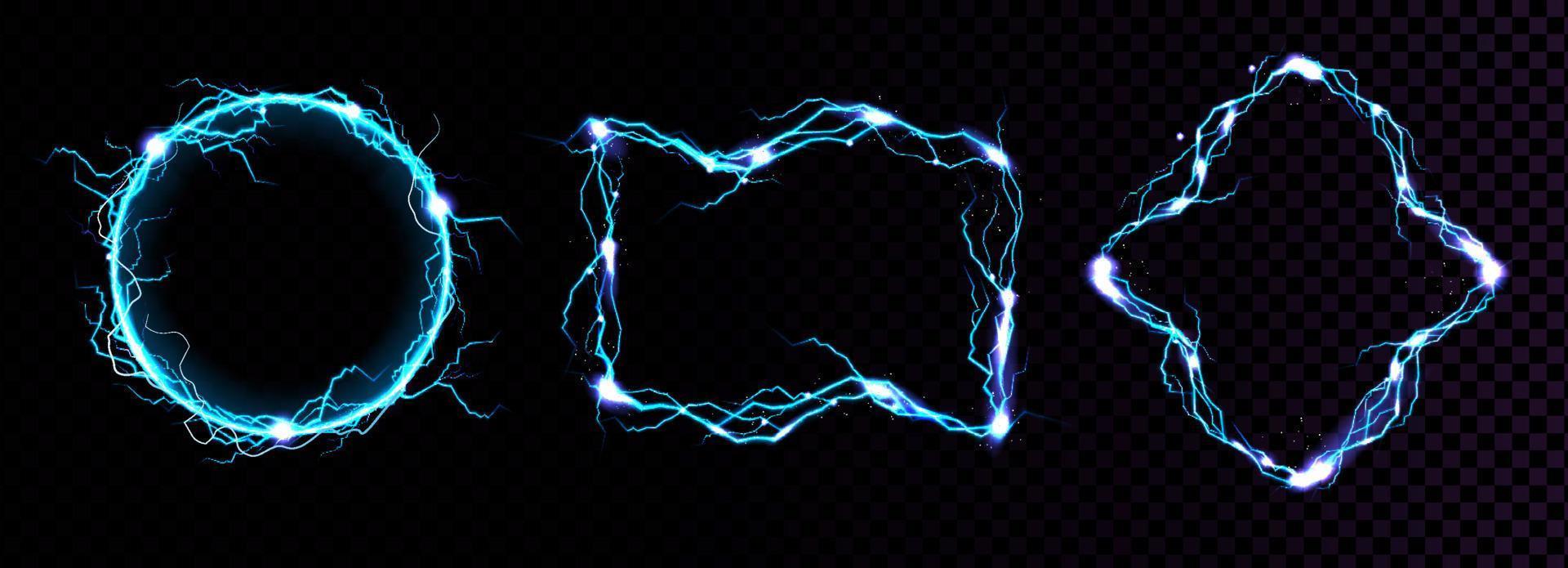 Lightning frames electric blue thunderbolt borders vector