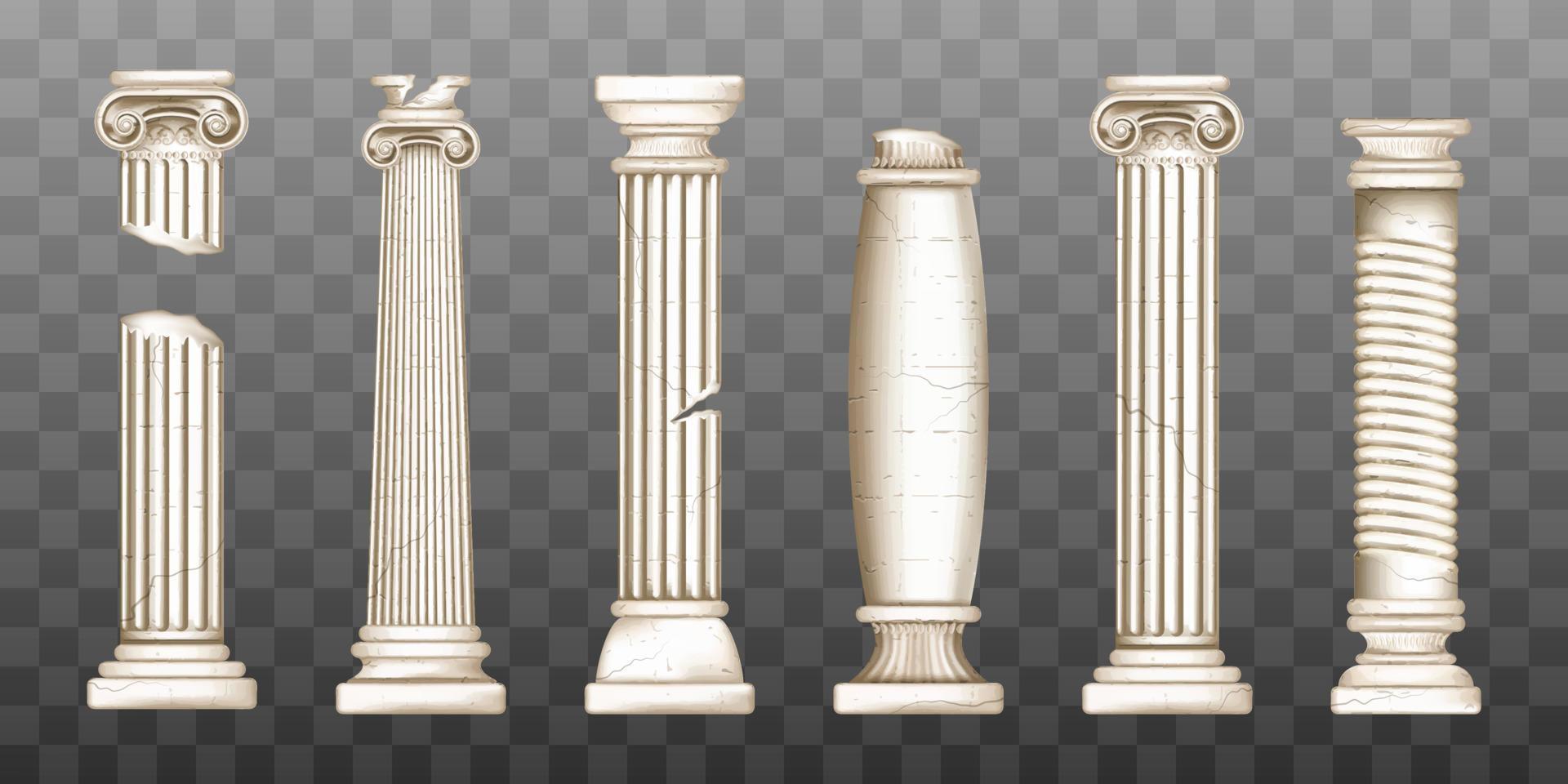 Ancient broken greek columns, baroque pillars vector