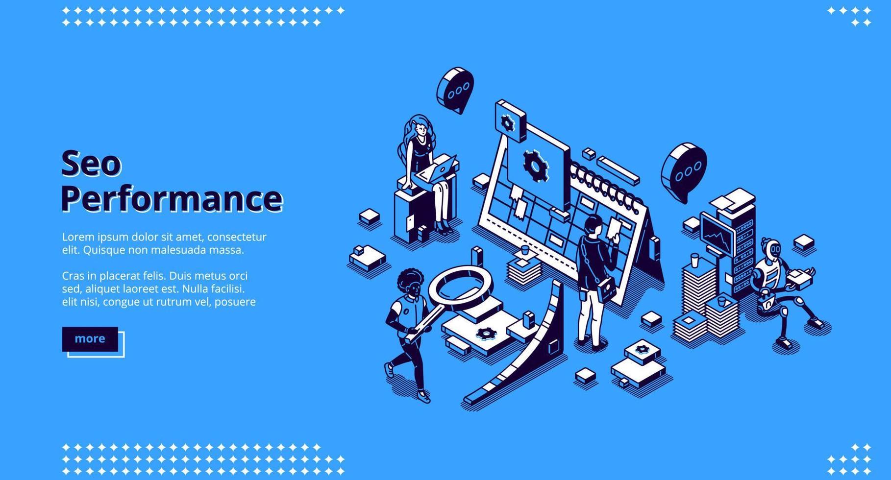 SEO performance isometric landing page banner vector