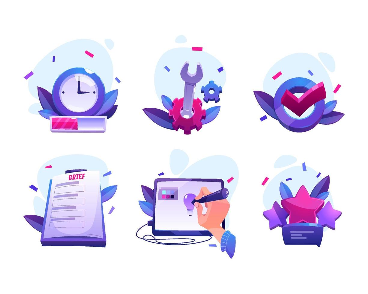 Vector cartoon icons of designer work process