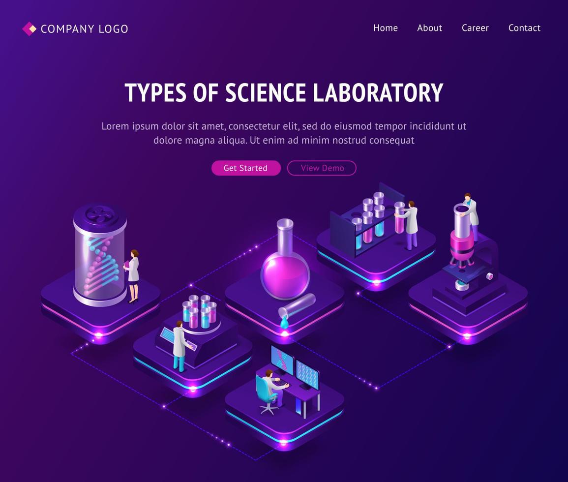 Vaccine development laboratory isometric landing vector