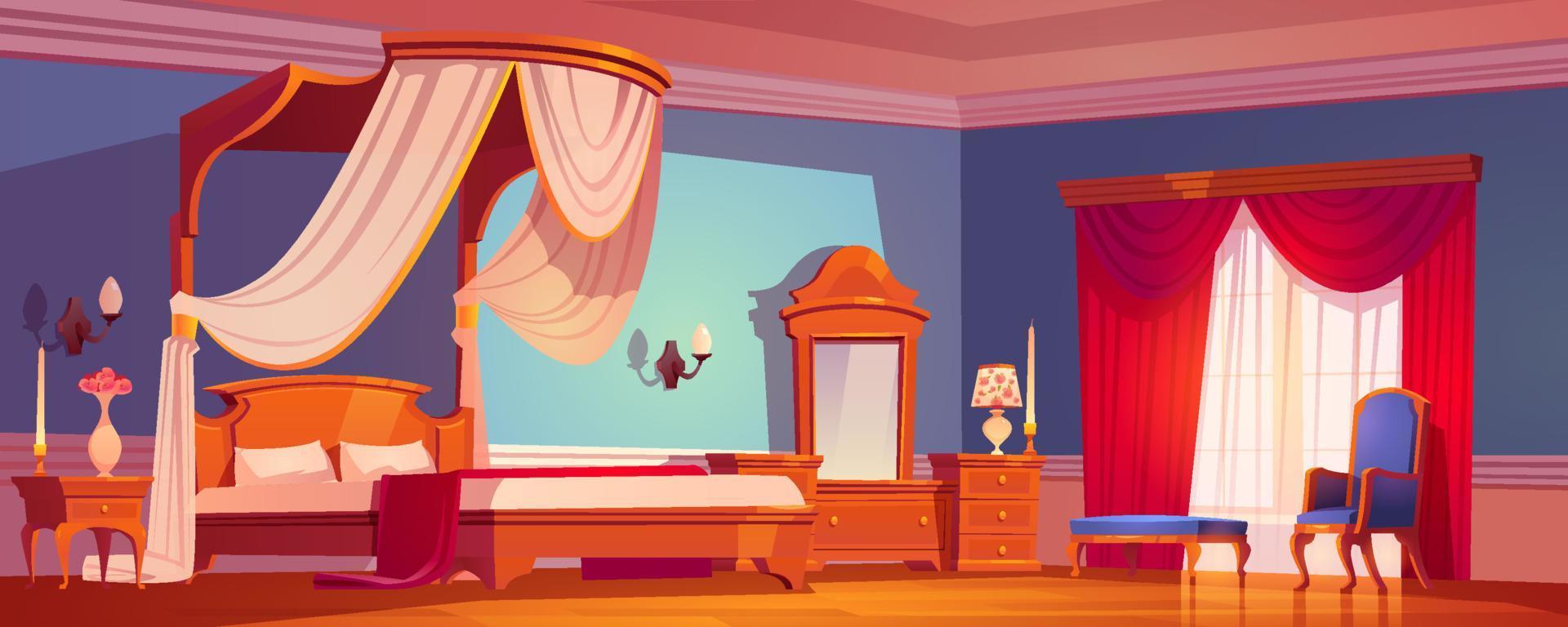 Victorian bedroom, royal interior at morning. vector