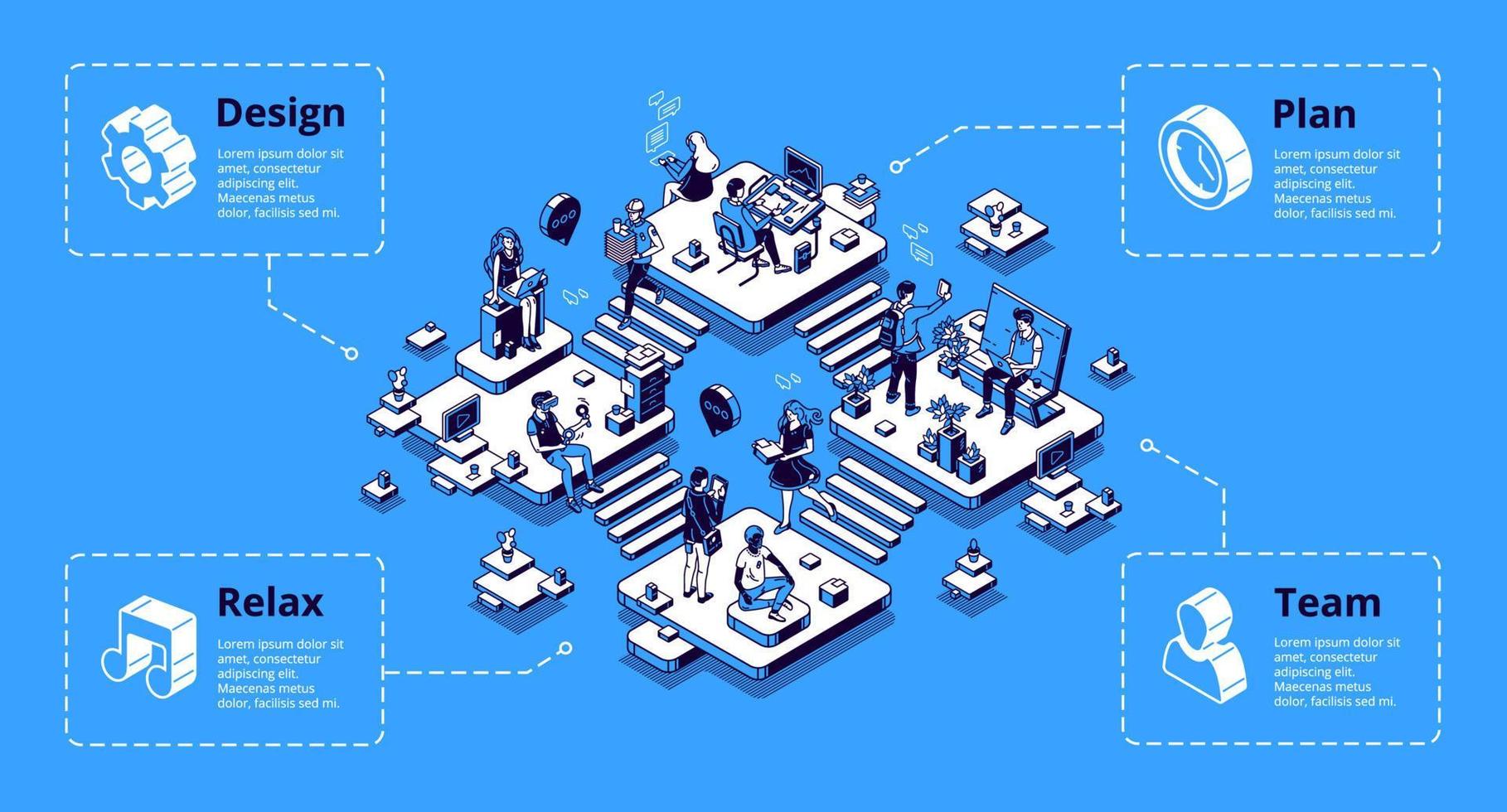 Coworking office infographics isometric landing vector