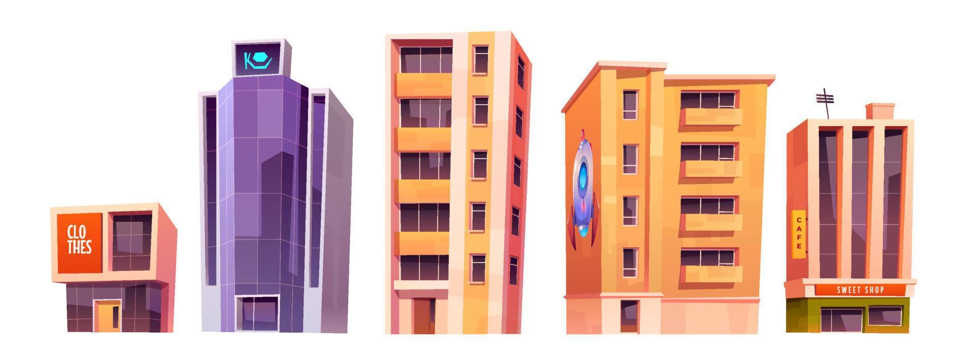 City buildings, modern houses architecture set vector