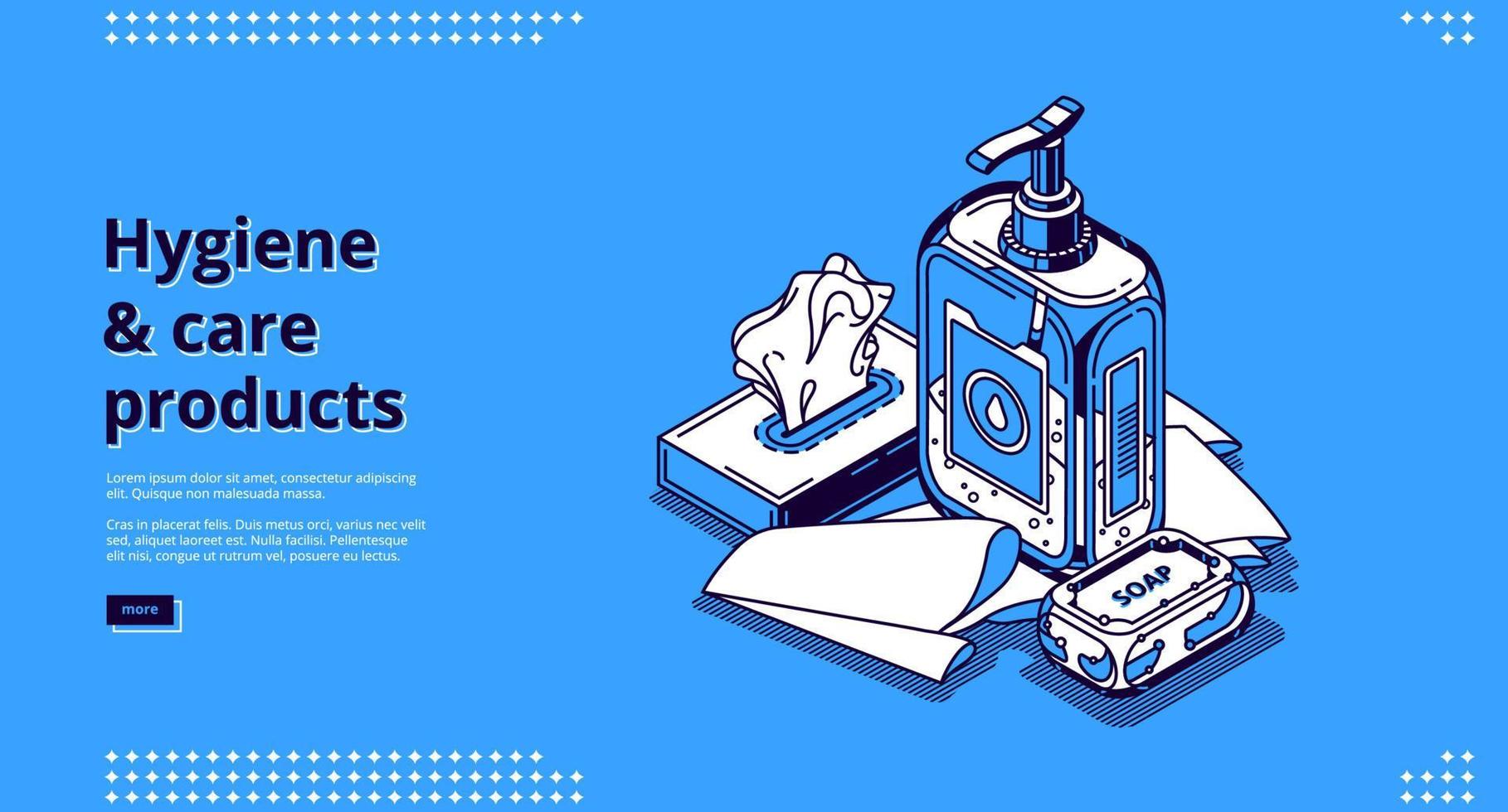 página de inicio isométrica de productos de higiene y cuidado vector