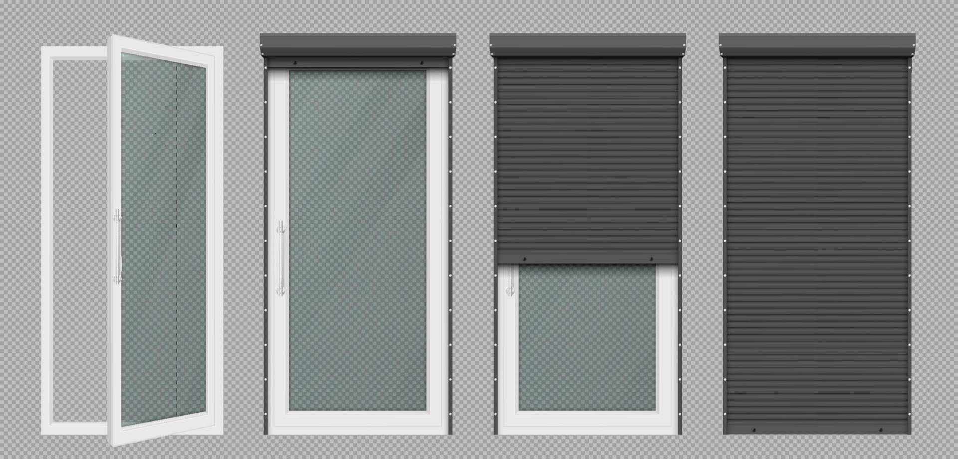 Glass door or window with white rolling shutter vector