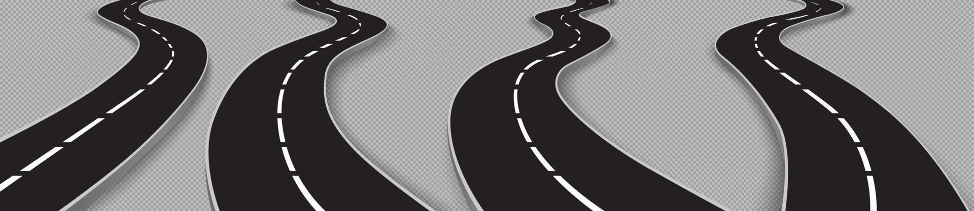 Road, winding highway isolated two lane pathway vector