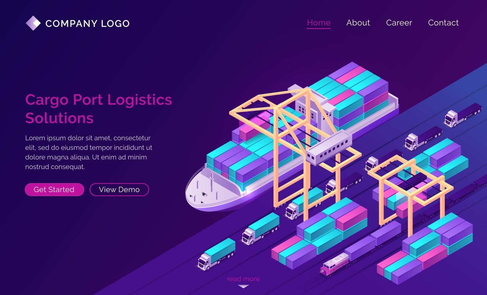 Cargo port logistics solutions banner vector