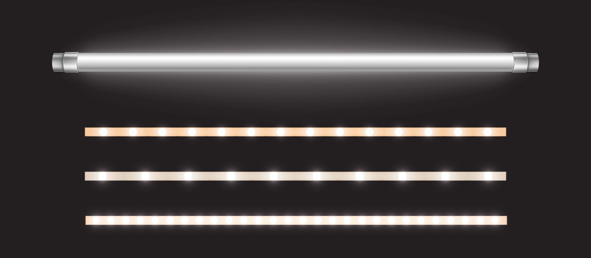 Tube lamp and led strips, long fluorescent bulb vector