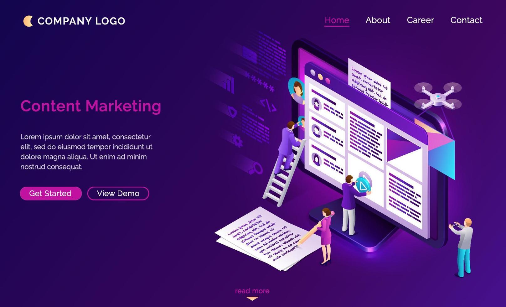 Vector landing page about content marketing