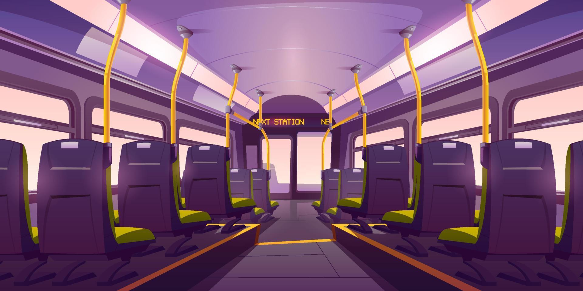 Empty bus or train interior with chairs back view vector