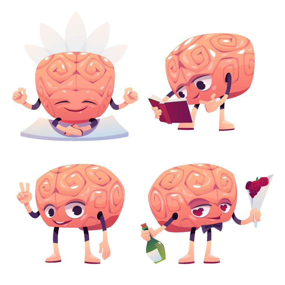 lindo personaje cerebral en diferentes poses vector