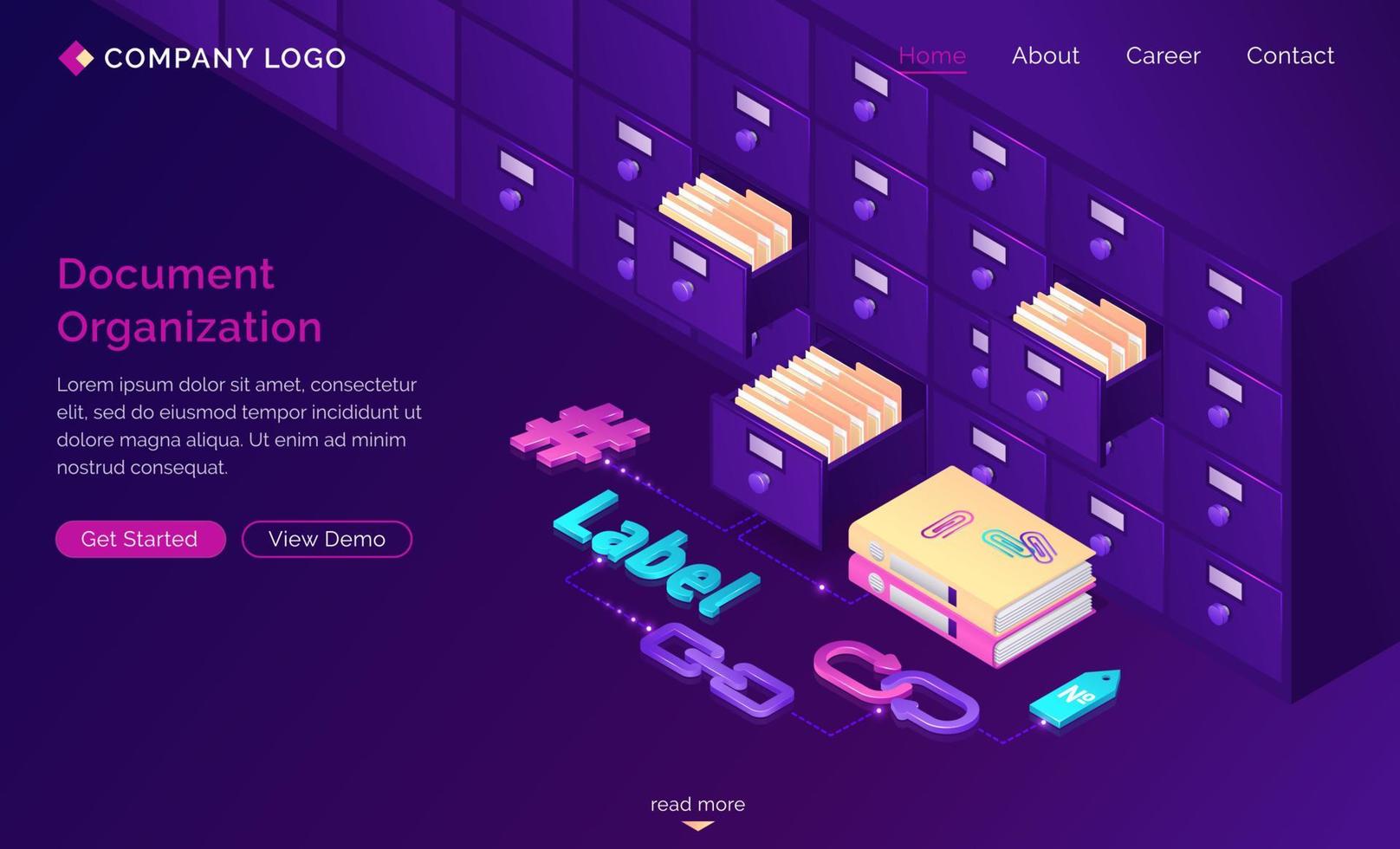 Work with documents organization isometric landing vector