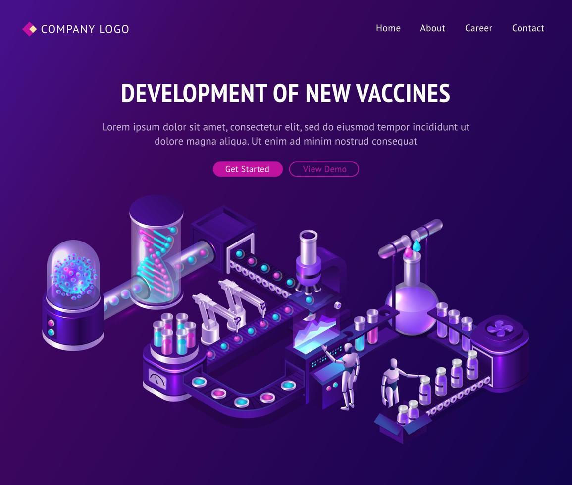 Vaccine development laboratory isometric landing vector