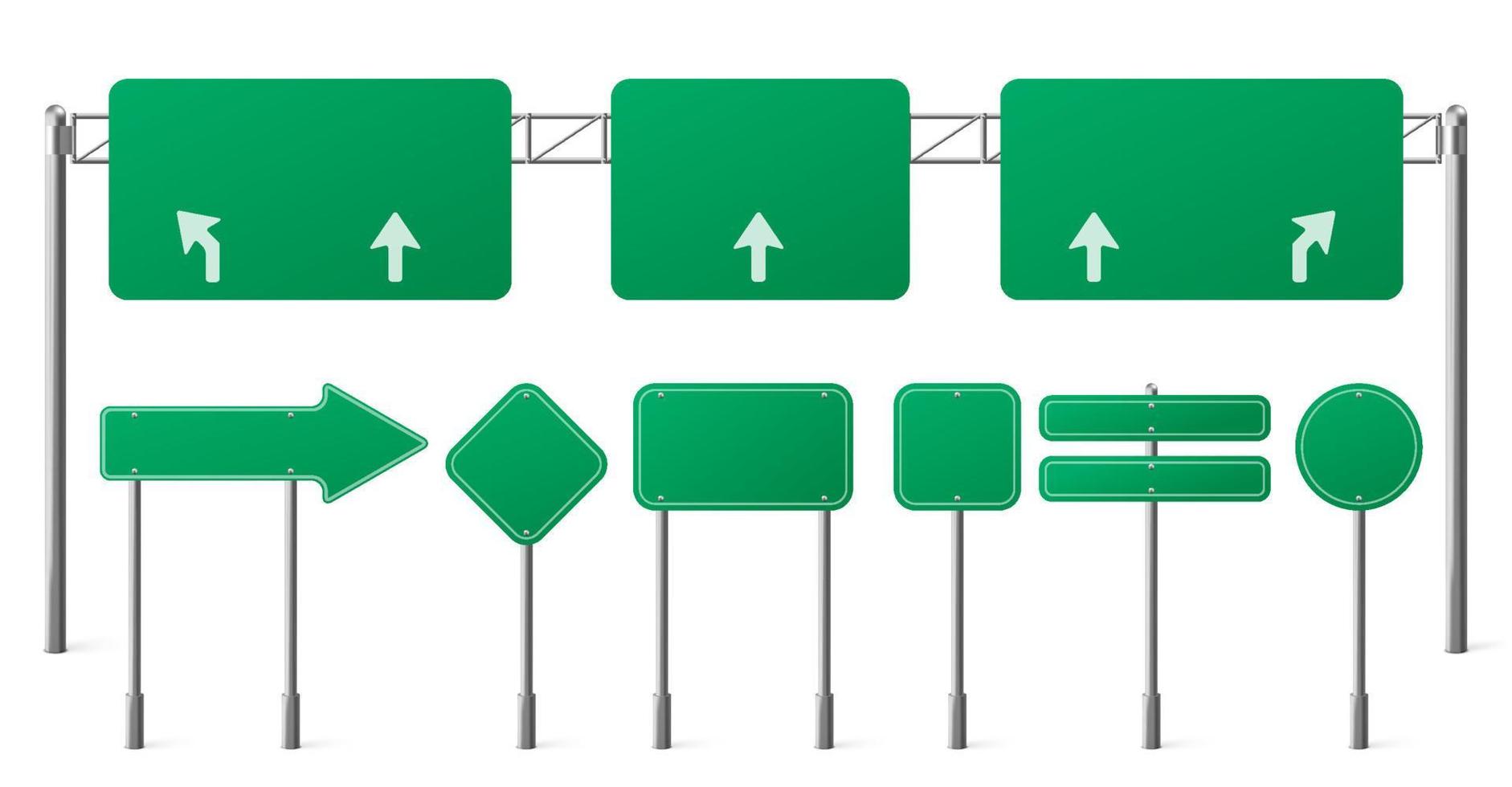 señales de carretera verde de carretera, conjunto de tableros de señalización en blanco vector