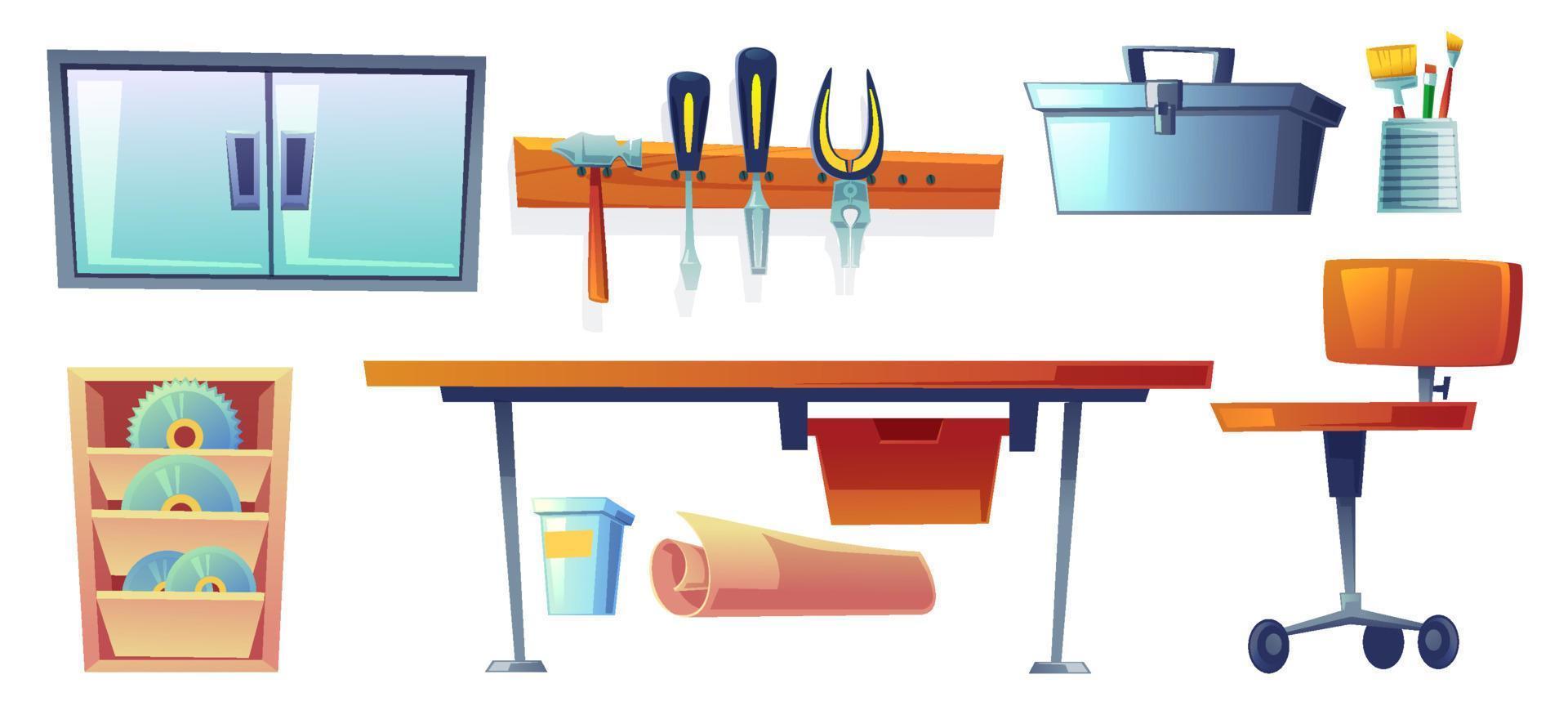 Garage instruments, tools for carpentry works vector