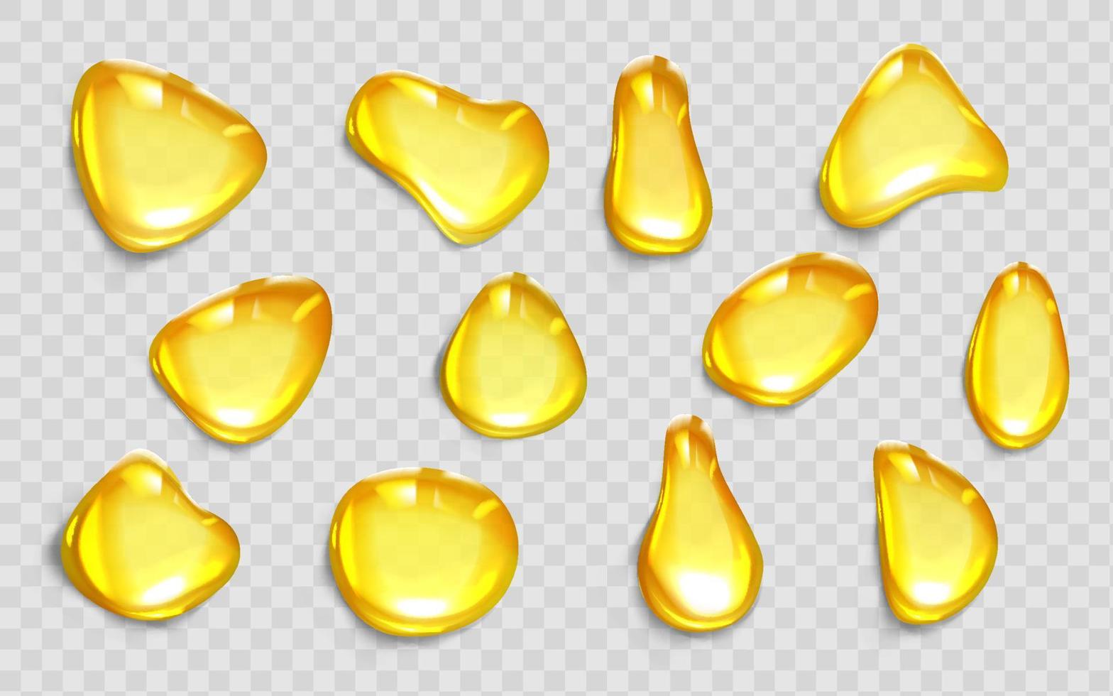 Drops of orange juice or oil, yellow droplets vector