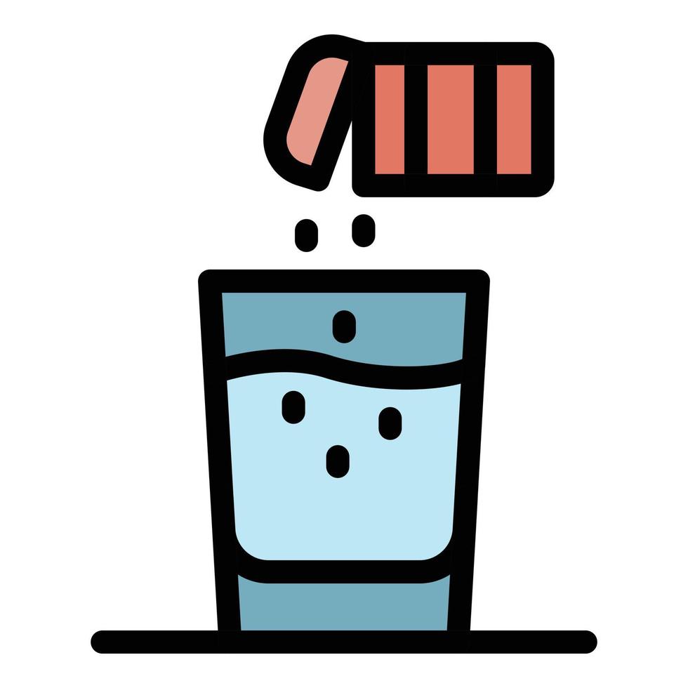 Pills and a glass of water icon color outline vector