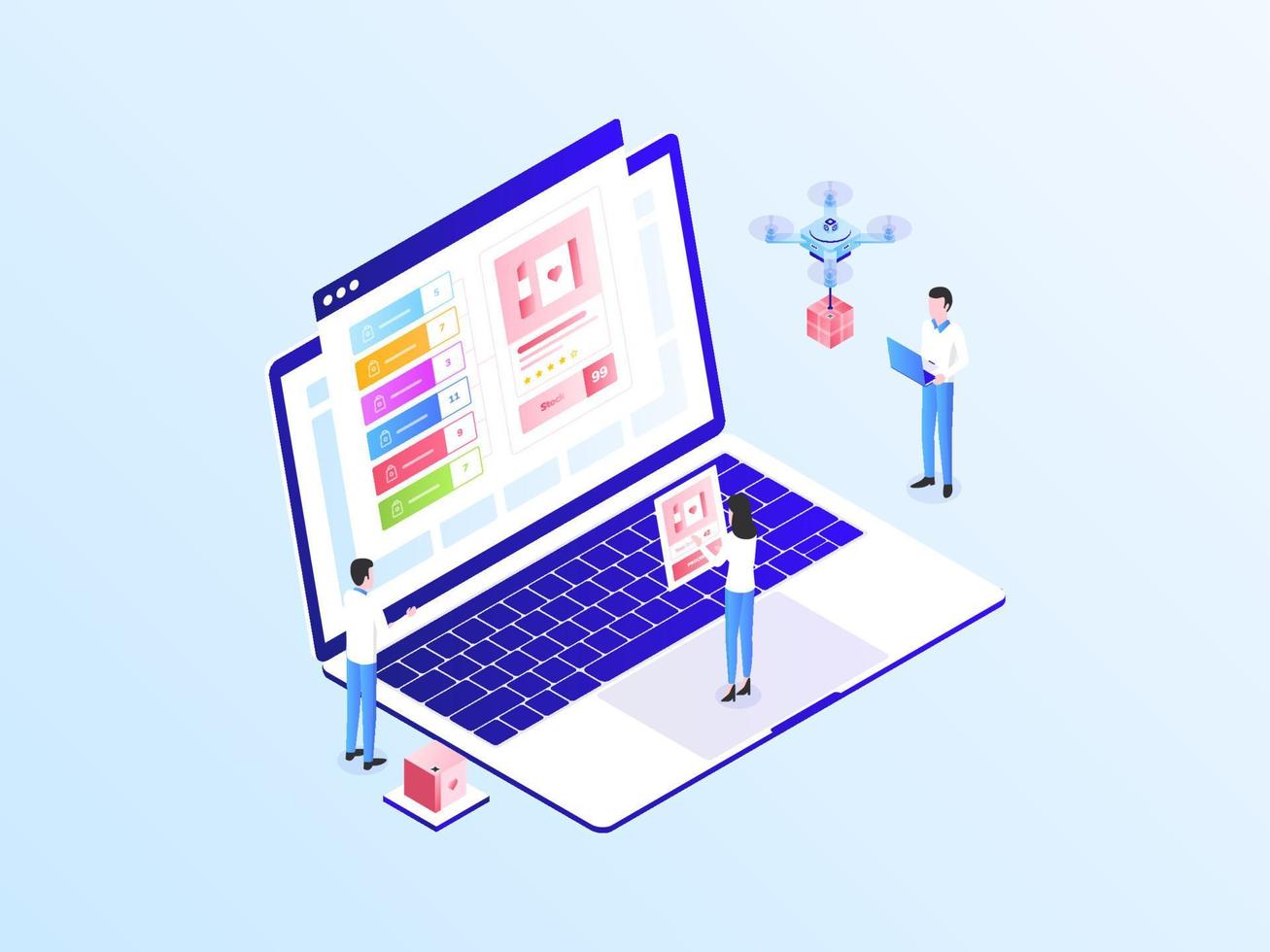 E-Commerce Omnichannel Order Isometric Illustration Light Gradient. Suitable for Mobile App, Website, Banner, Diagrams, Infographics, and Other Graphic Assets. vector