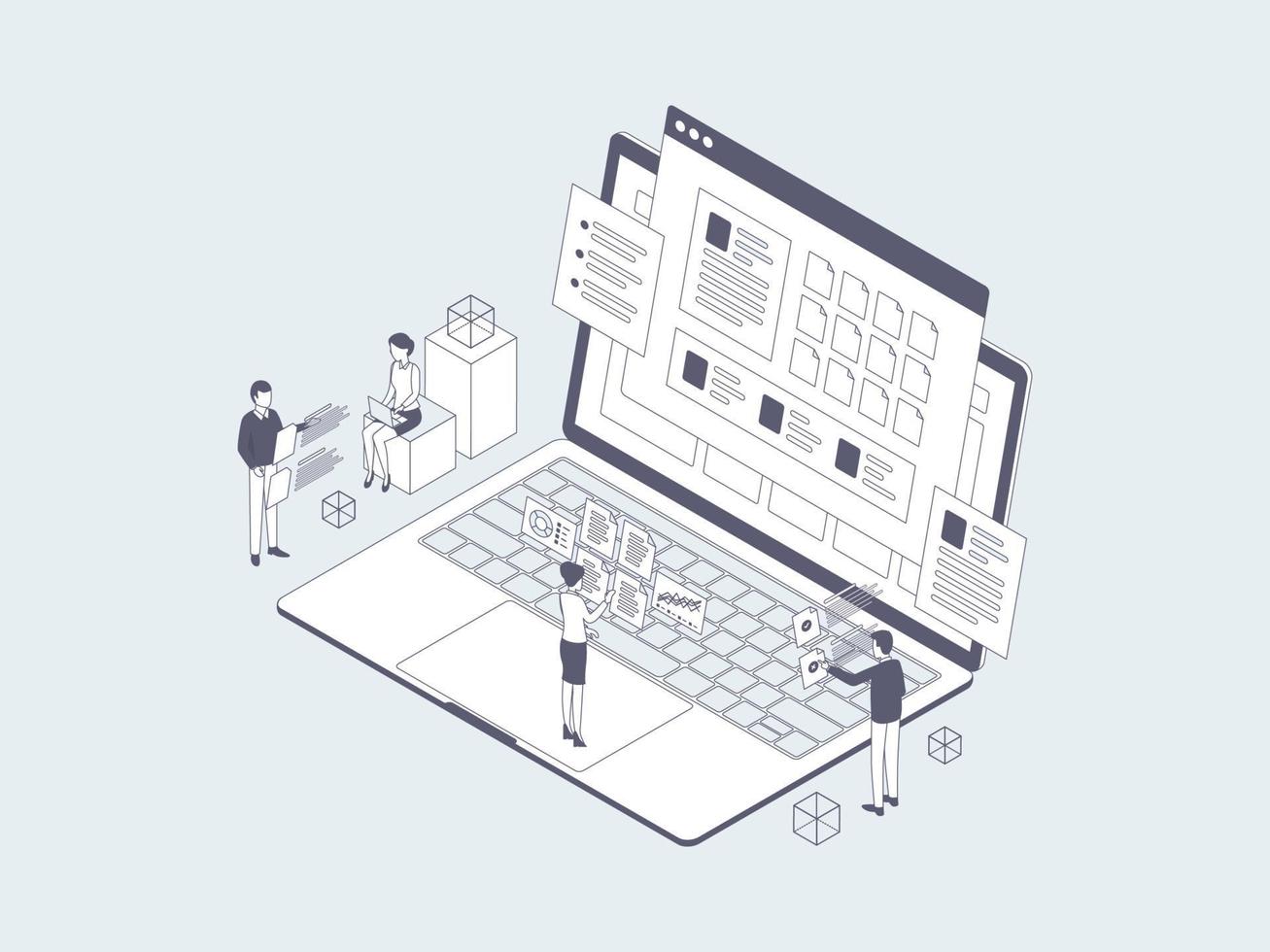 Business Documentation Isometric Illustration Lineal Grey. Suitable for Mobile App, Website, Banner, Diagrams, Infographics, and Other Graphic Assets. vector