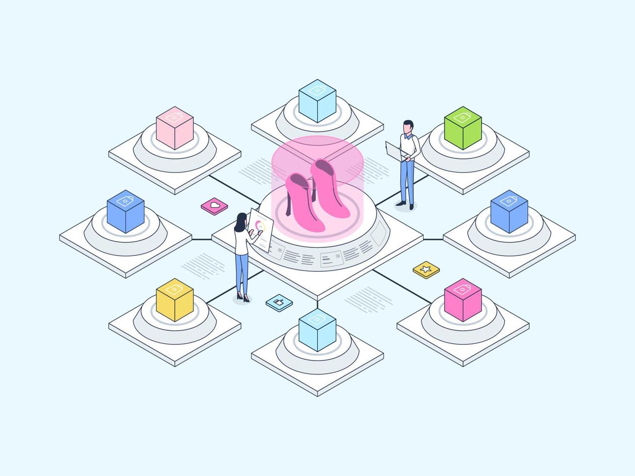 E-Commerce Omnichannel Isometric Illustration Lineal Color. Suitable for Mobile App, Website, Banner, Diagrams, Infographics, and Other Graphic Assets. vector