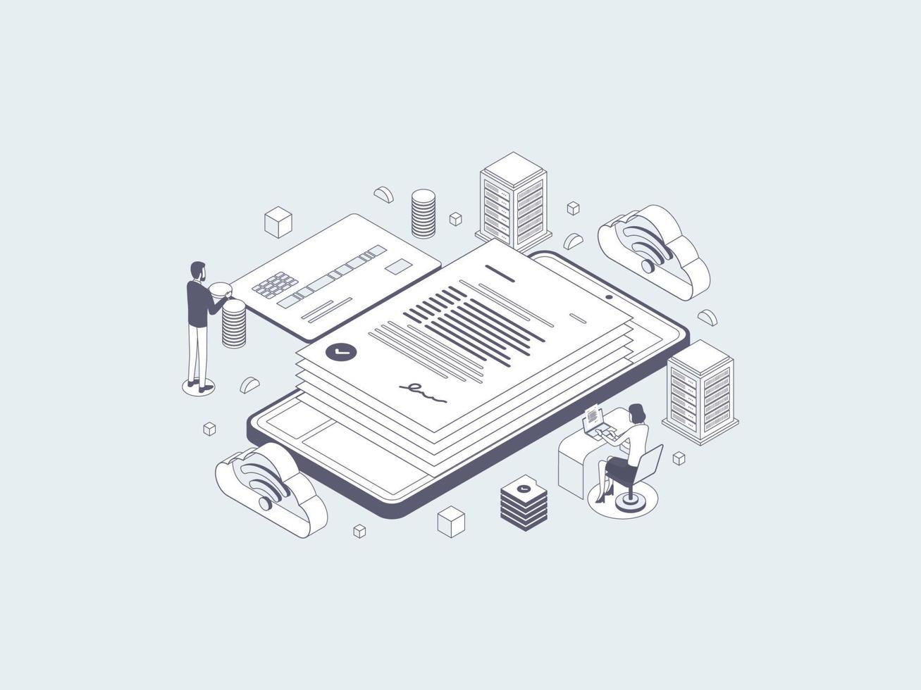 Online Loan Isometric Illustration Lineal Gray. Suitable for Mobile App, Website, Banner, Diagrams, Infographics, and Other Graphic Assets. vector
