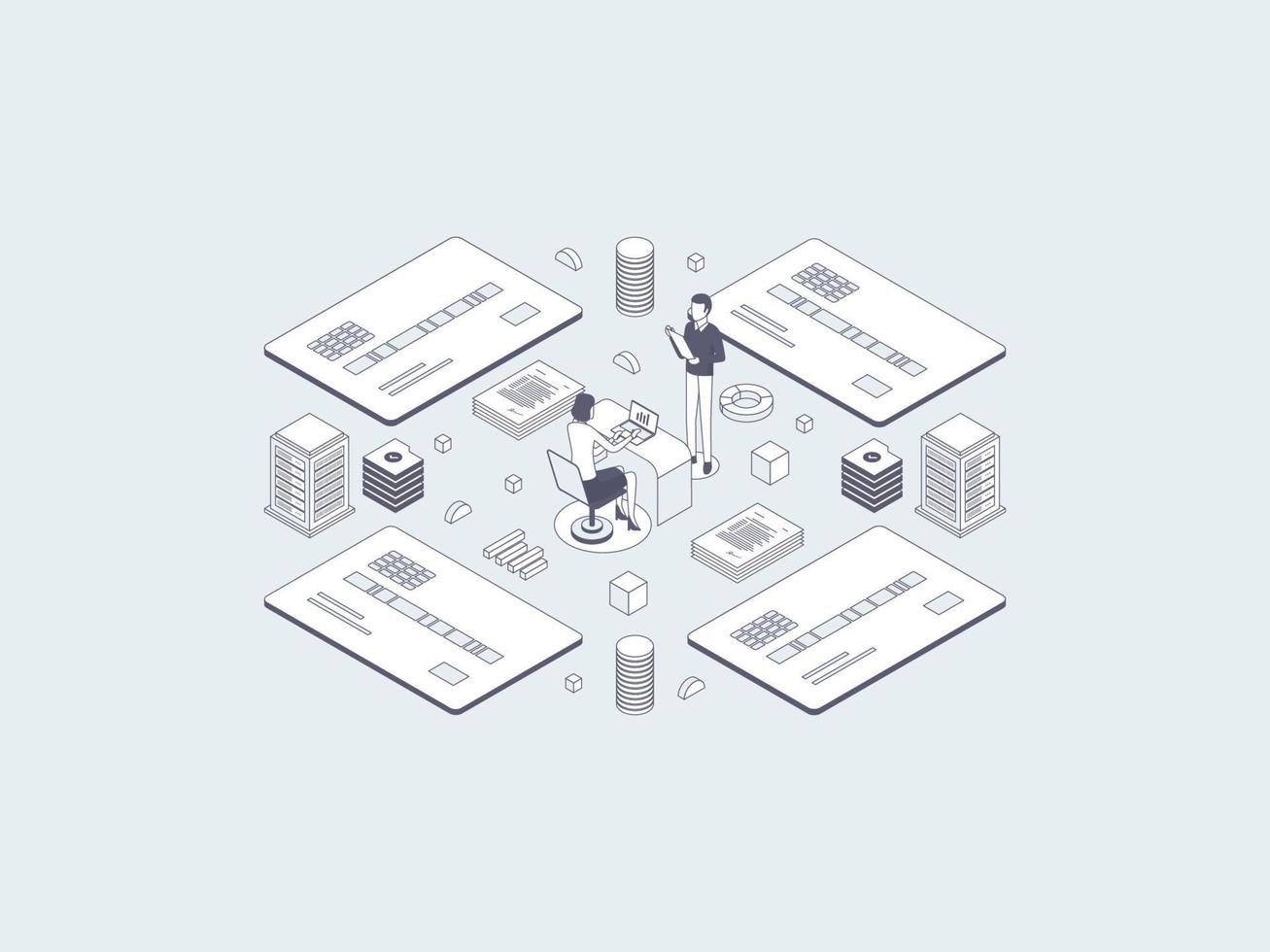Credit Card System Isometric Illustration Lineal Gray. Suitable for Mobile App, Website, Banner, Diagrams, Infographics, and Other Graphic Assets. vector