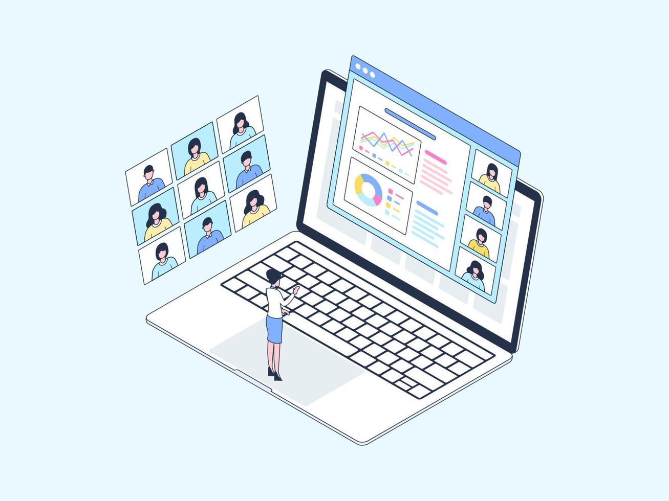 Business Presentation Isometric Illustration Lineal Color. Suitable for Mobile App, Website, Banner, Diagrams, Infographics, and Other Graphic Assets. vector