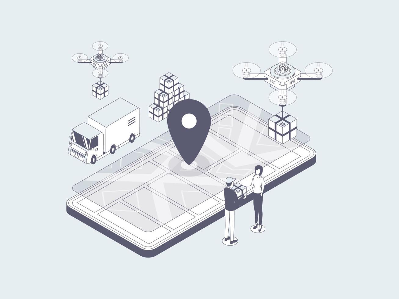 E-Commerce Package Sent Isometric Illustration Lineal Gray. Suitable for Mobile App, Website, Banner, Diagrams, Infographics, and Other Graphic Assets. vector