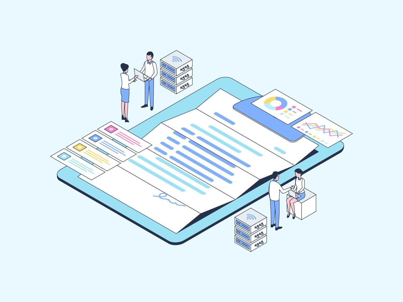 Business Contract Isometric Illustration Lineal Color. Suitable for Mobile App, Website, Banner, Diagrams, Infographics, and Other Graphic Assets. vector