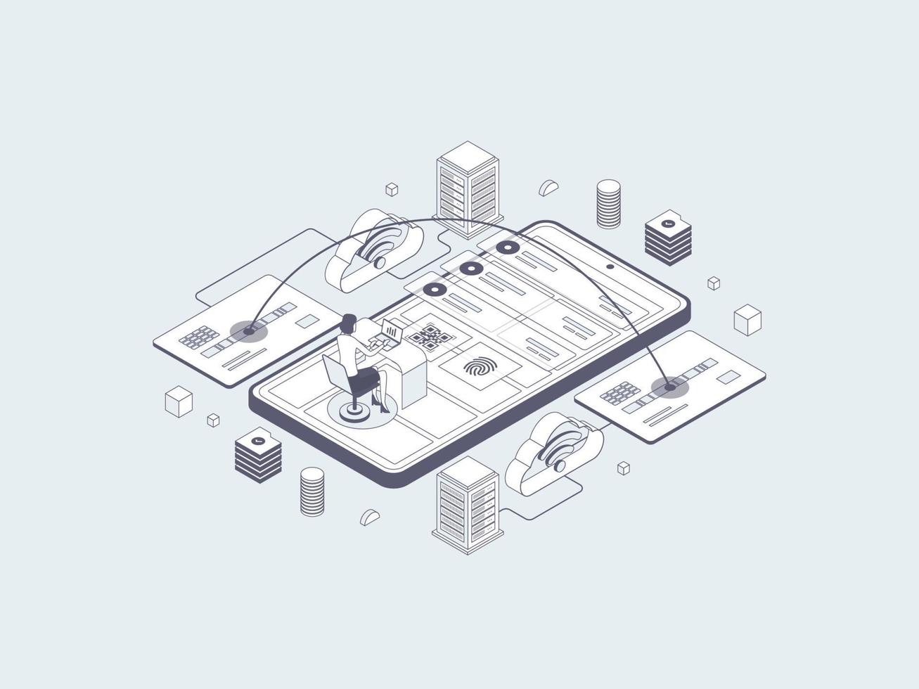 Mobile Transfer Isometric Illustration Lineal Gray. Suitable for Mobile App, Website, Banner, Diagrams, Infographics, and Other Graphic Assets. vector