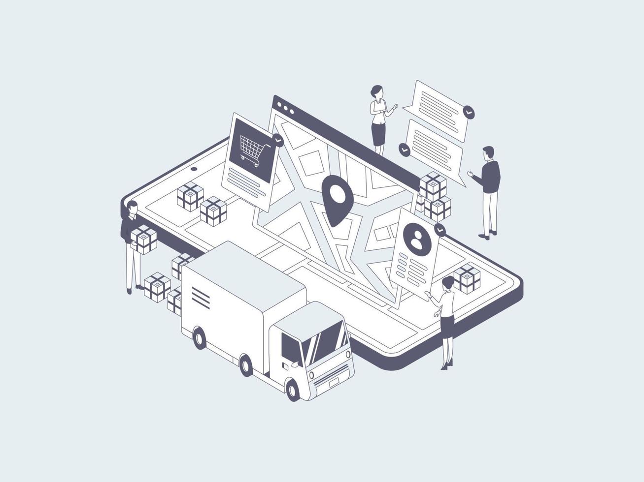 Package Sent Isometric Illustration Lineal Grey. Suitable for Mobile App, Website, Banner, Diagrams, Infographics, and Other Graphic Assets. vector