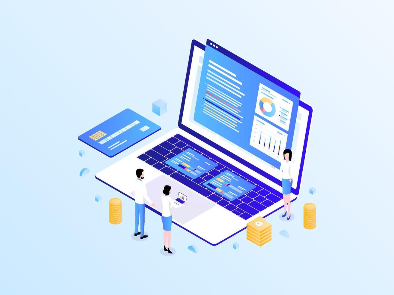 Finance Presentation Isometric Light Gradient Illustration. Suitable for Mobile App, Website, Banner, Diagrams, Infographics, and Other Graphic Assets. vector