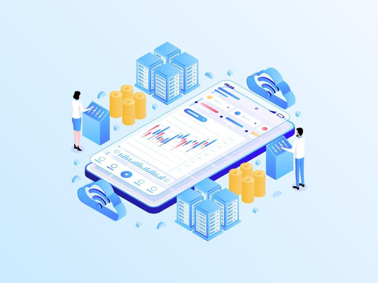 Bitcoin Isometric Light Gradient Illustration. Suitable for Mobile App, Website, Banner, Diagrams, Infographics, and Other Graphic Assets. vector