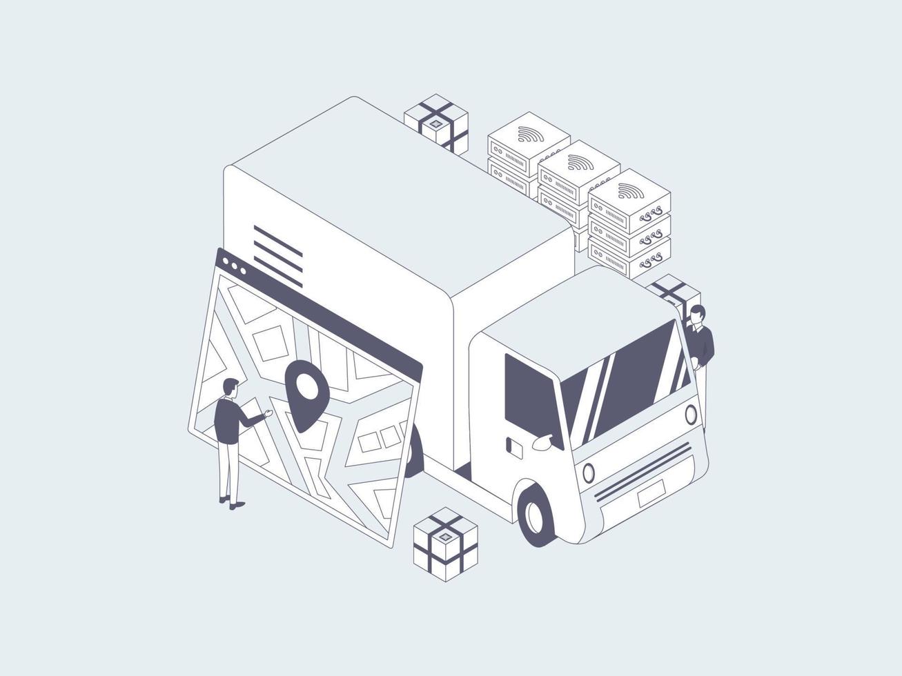 Package Sent Tracking Isometric Illustration Lineal Grey. Suitable for Mobile App, Website, Banner, Diagrams, Infographics, and Other Graphic Assets. vector