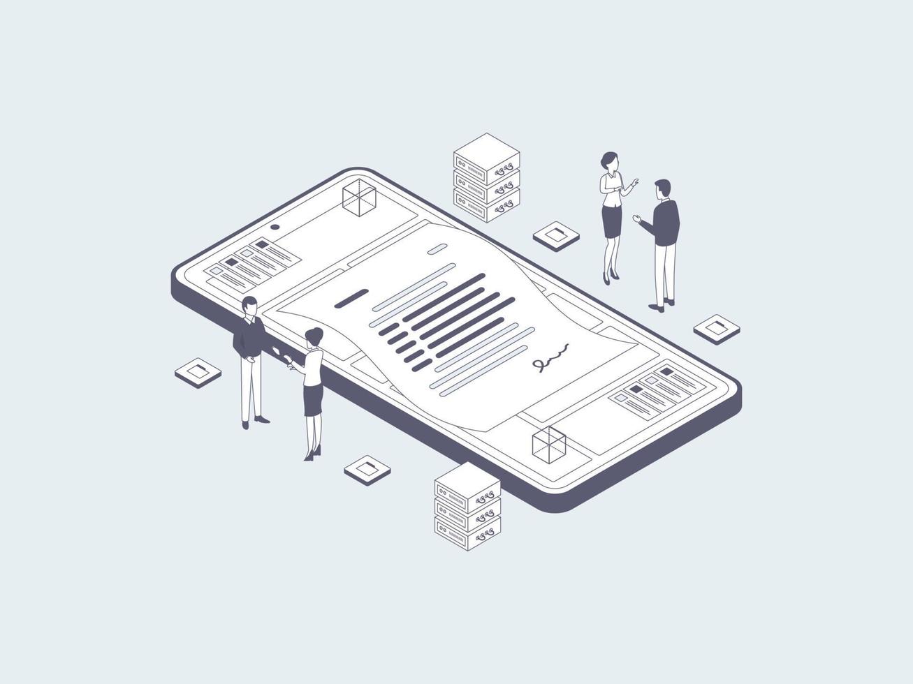 Business Partnership Isometric Illustration Lineal Grey. Suitable for Mobile App, Website, Banner, Diagrams, Infographics, and Other Graphic Assets. vector