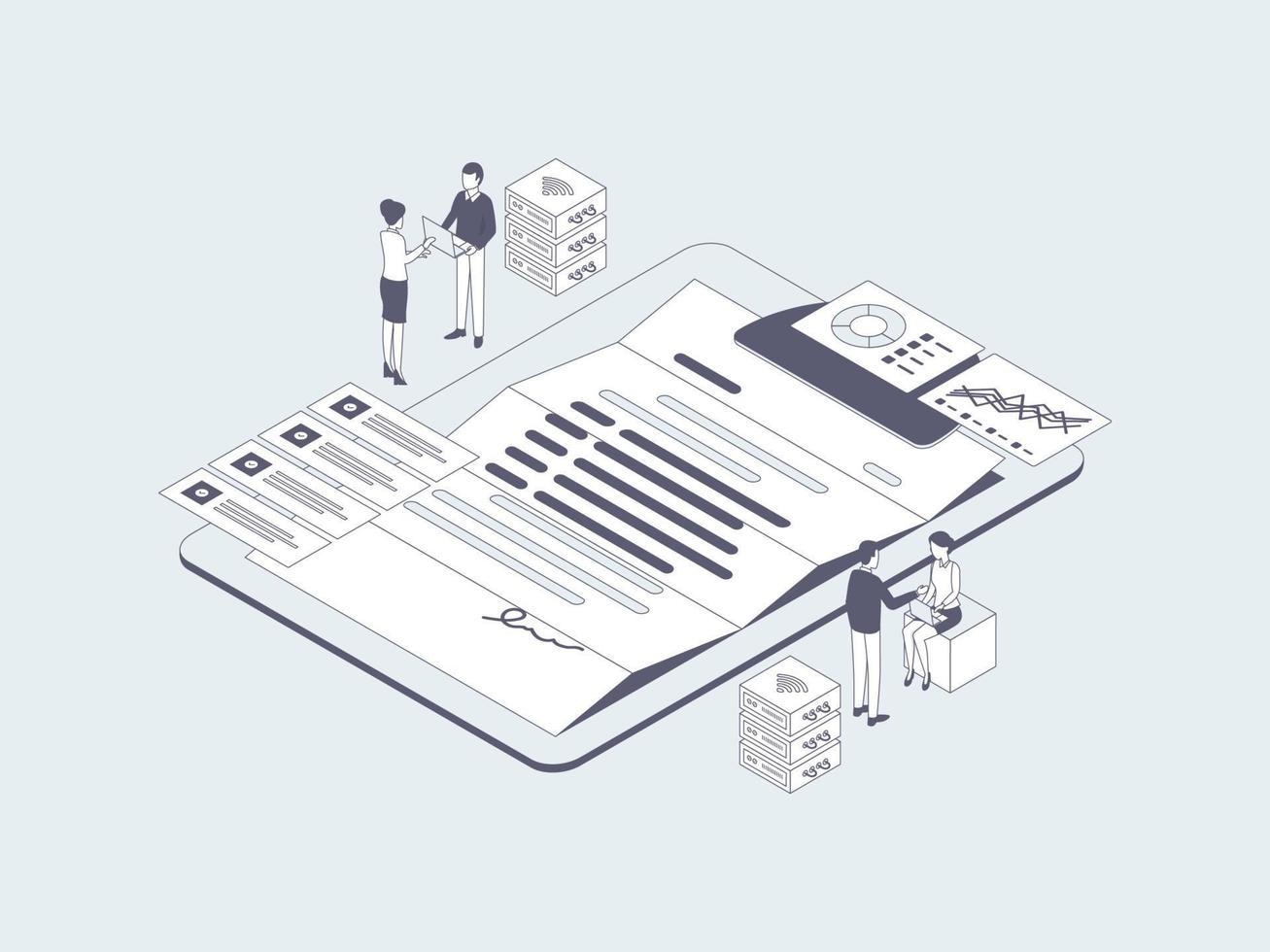 Business Contract Isometric Illustration Lineal Grey. Suitable for Mobile App, Website, Banner, Diagrams, Infographics, and Other Graphic Assets. vector