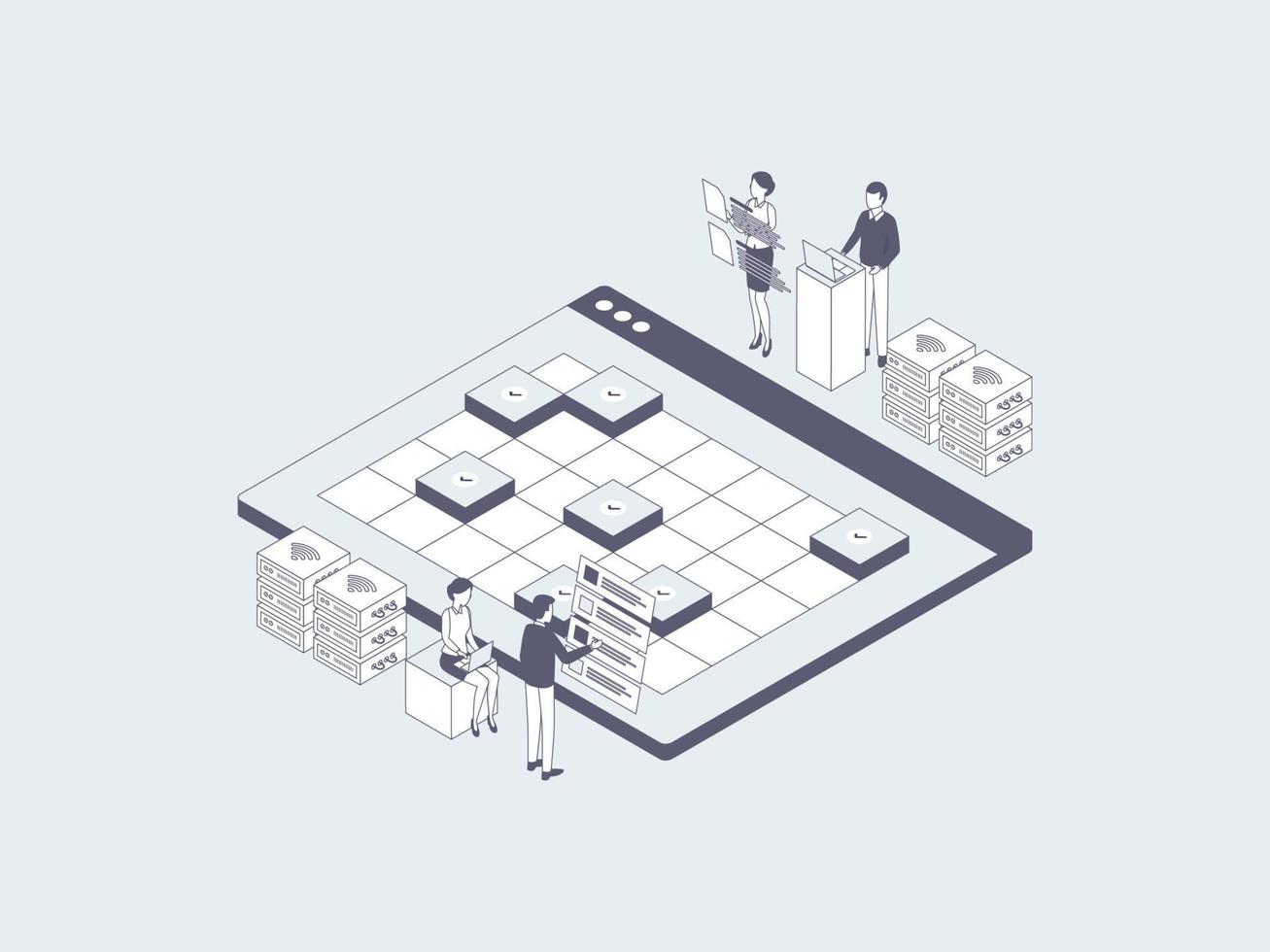 Business event schedule Isometric Illustration Lineal Grey. Suitable for Mobile App, Website, Banner, Diagrams, Infographics, and Other Graphic Assets. vector