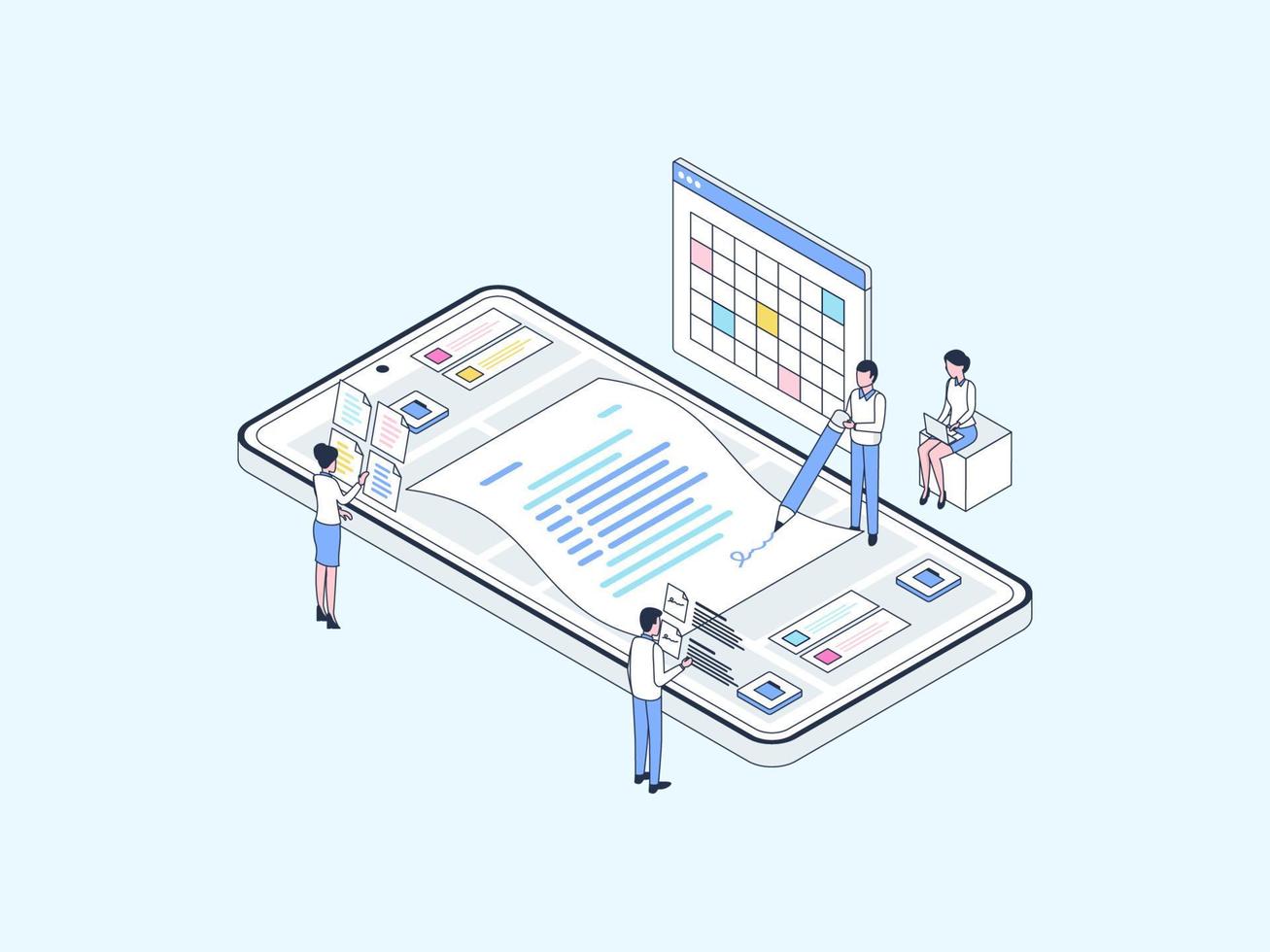 Business Contract Isometric Illustration Lineal Color. Suitable for Mobile App, Website, Banner, Diagrams, Infographics, and Other Graphic Assets. vector