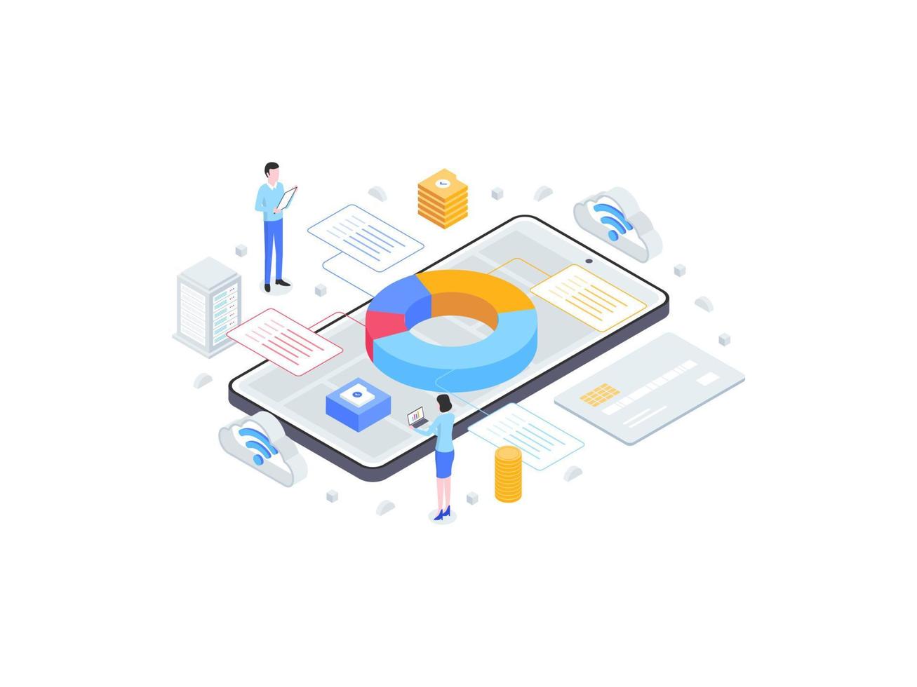 Accounting Management Isometric Flat Illustration. Suitable for Mobile App, Website, Banner, Diagrams, Infographics, and Other Graphic Assets. vector