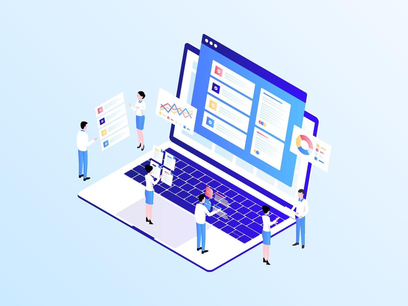 Key Performance Indicator Isometric Illustration Light Gradient. Suitable for Mobile App, Website, Banner, Diagrams, Infographics, and Other Graphic Assets. vector